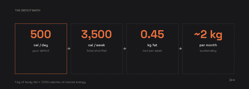 Chart showing a moderate calorie deficit range below TDEE for sustainable fat loss