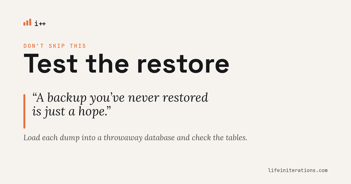 Screenshot of a successful rclone restore test pulling a backup file back from Google Drive