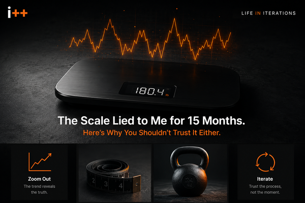 Illustration of a stalled bathroom scale during a weight loss plateau
